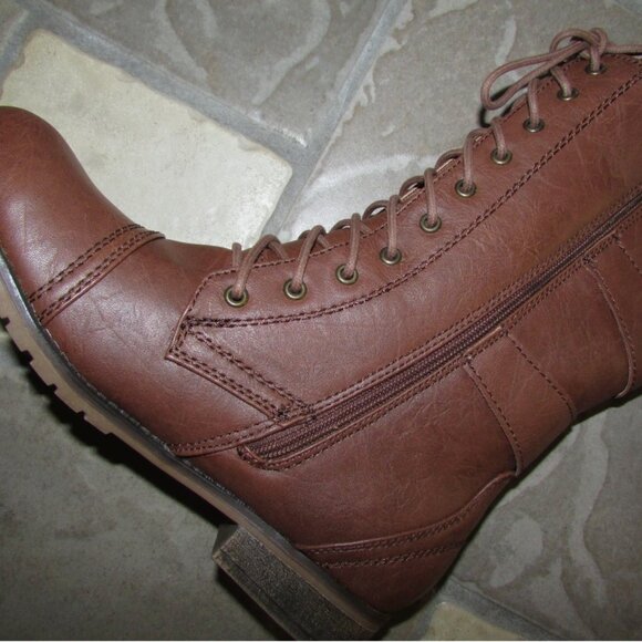 NEW STEVE MADDEN MADDEN GIRL E COGNAC BOOTS WOMENS  LACE UP BOOTS MID - Picture 5 of 7